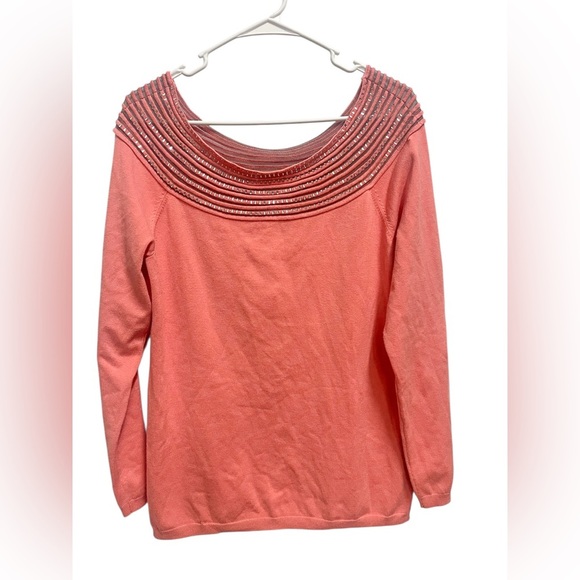 Boston Proper Embellished Glass Pink Sweater Size XL - Picture 2 of 11